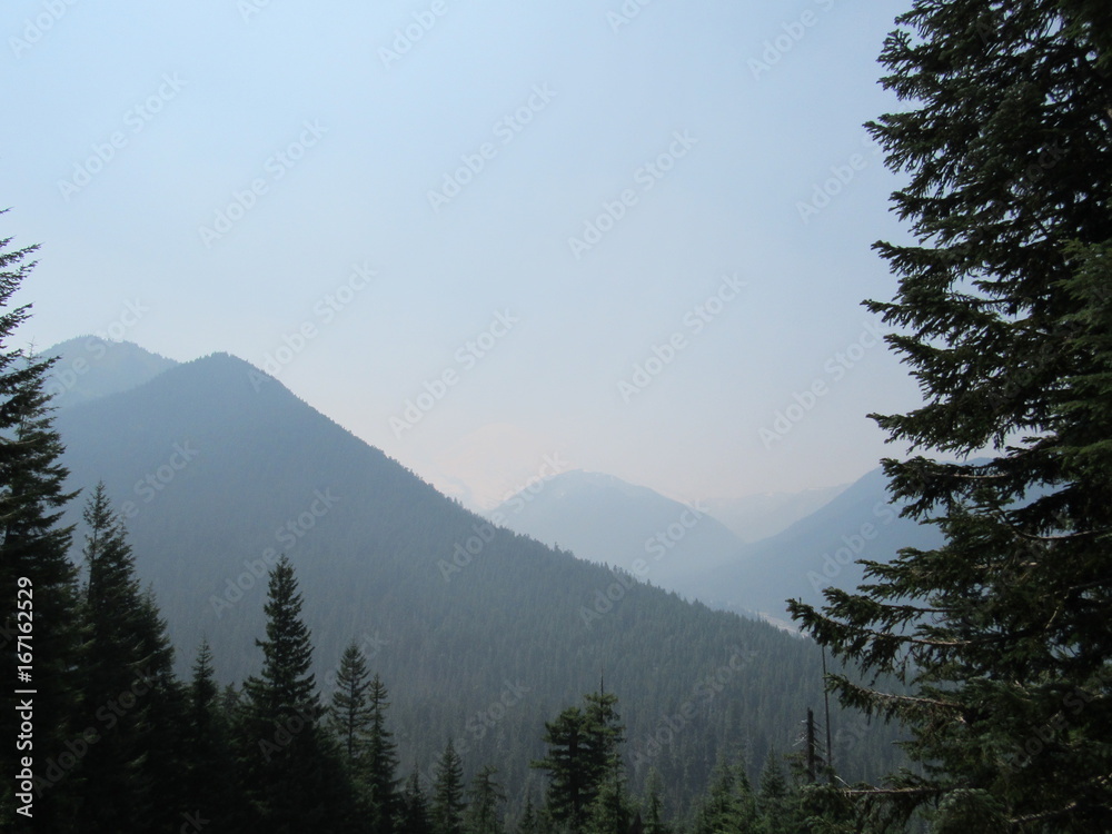 mountains through wildfire smoke
