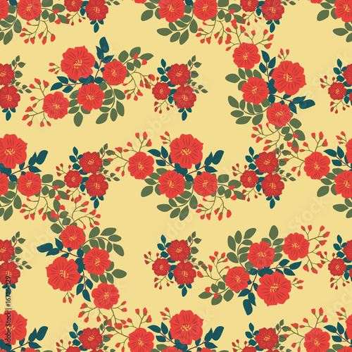 Wallpaper Mural Seamless folk pattern in small wild flowers. Country style millefleurs. Floral meadow background for textile, wallpaper, pattern fills, covers, surface, print, gift wrap, scrapbooking, decoupage. Torontodigital.ca