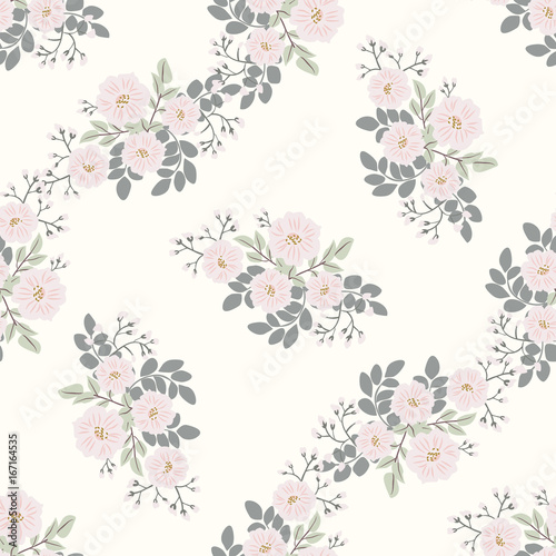 Seamless folk pattern in small wild flowers. Country style millefleurs. Floral meadow background for textile, wallpaper, pattern fills, covers, surface, print, gift wrap, scrapbooking, decoupage. © evamarina