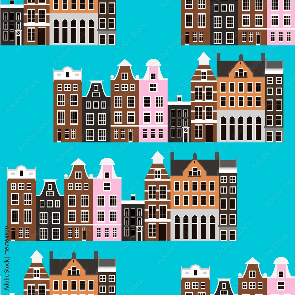 Seamless pattern with Amsterdam houses
