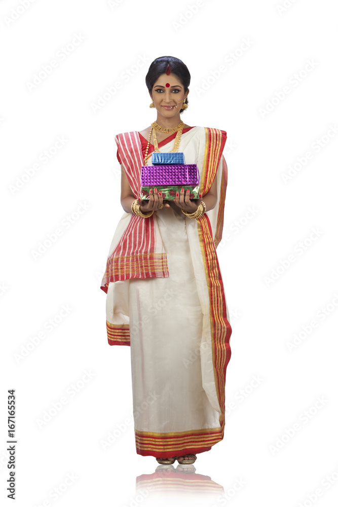 Portrait of Bengali woman with gifts