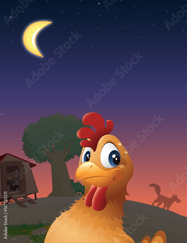 Cartoon vector illustration of a chicken coop wolf