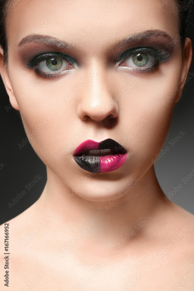 Beautiful young woman with creative makeup, closeup Beautiful young woman with creative makeup, closeup