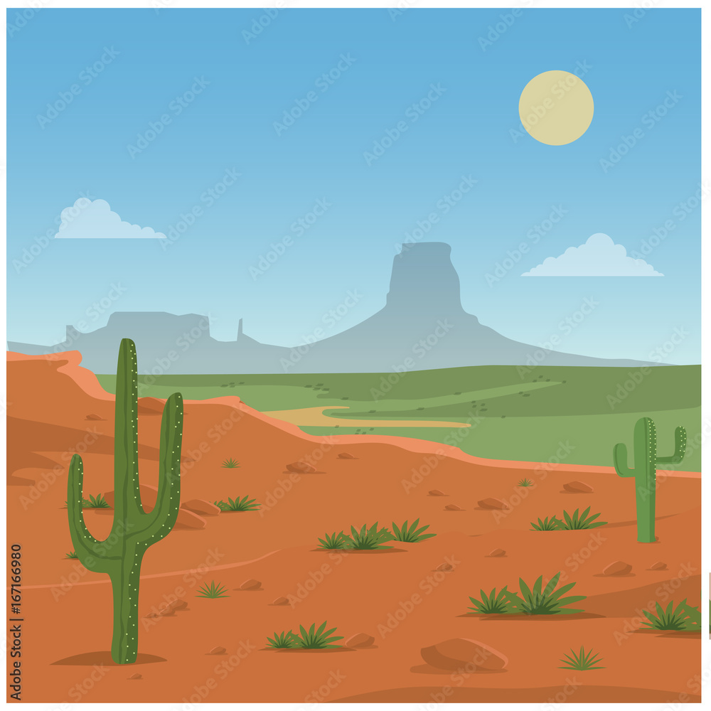 Cartoon vector illustration of a desert scene Stock Vector | Adobe Stock