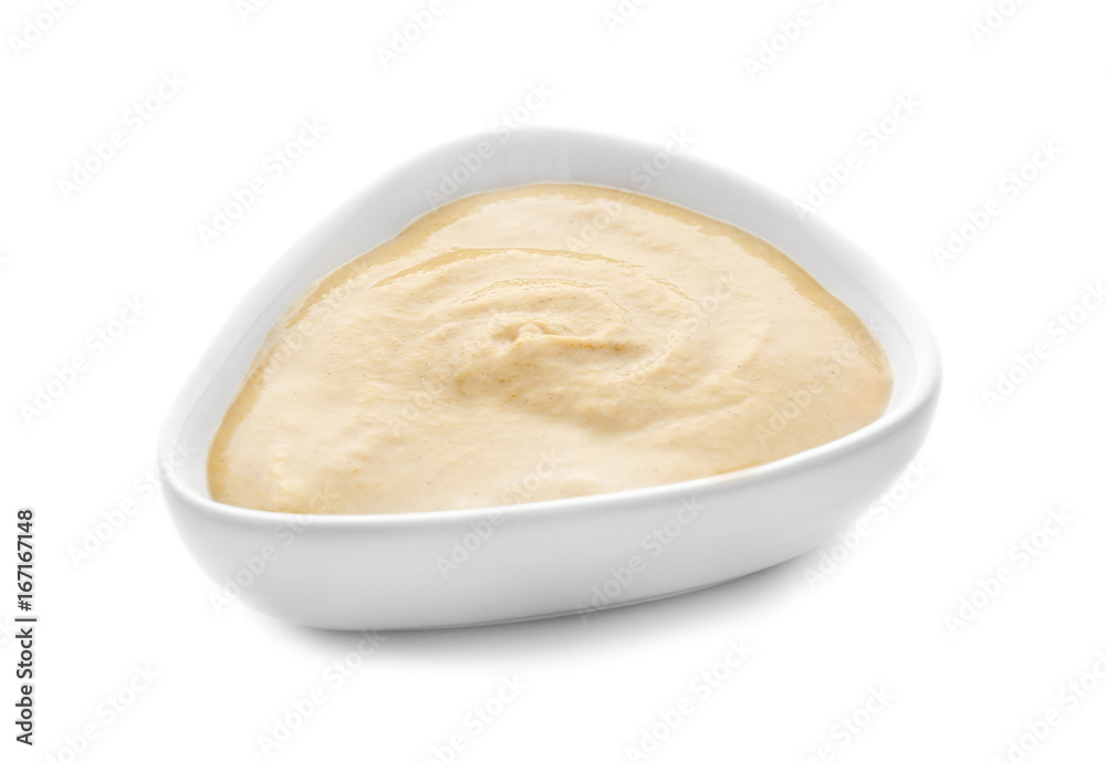Bowl of delicious mustard sauce on white background Bowl of delicious mustard sauce on white background
