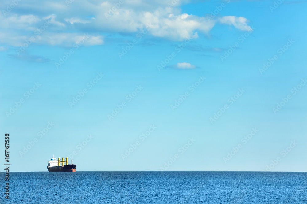 Beautiful seascape with ship on sunny day