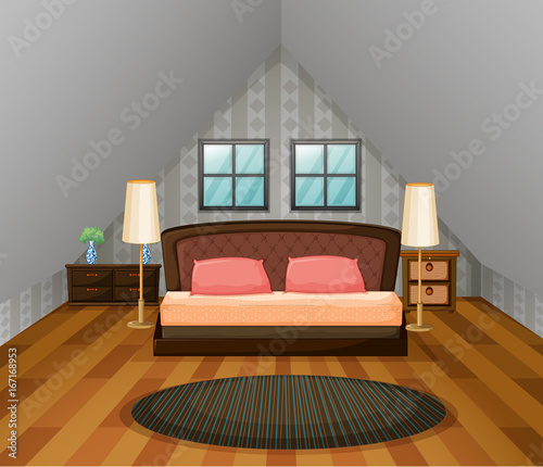 Bedroom scene with wooden floor