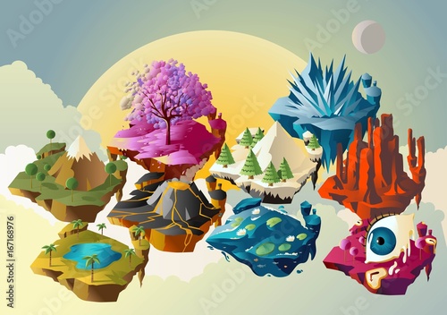 floating colorful different islands