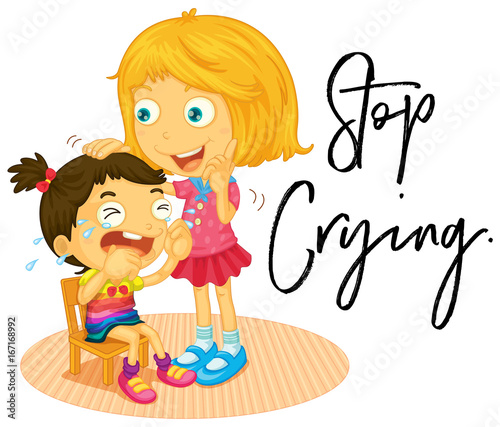 Big sister and little girl crying