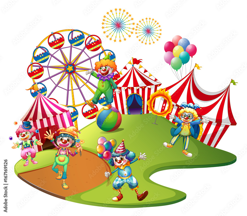 Clowns performing in the circus Clowns performing in the circus