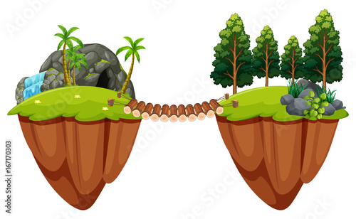 Wooden bridge conects two islands