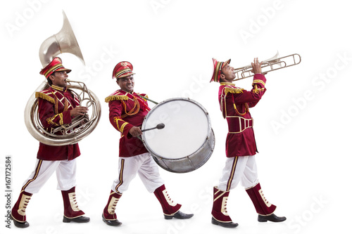 Bandwalas with instruments marching photo