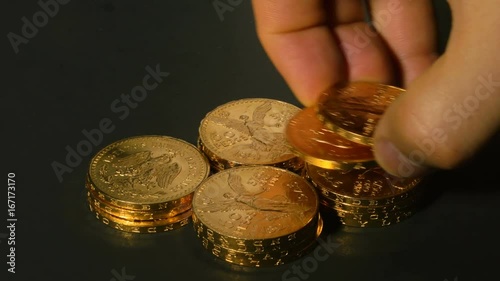 Gold Bullion Centenario Mexican Coins Being Stacked Speed Up