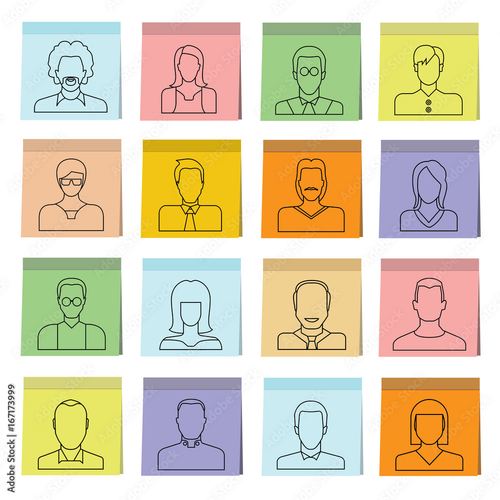 people avatar in sticky note paper icons people avatar in sticky note paper icons