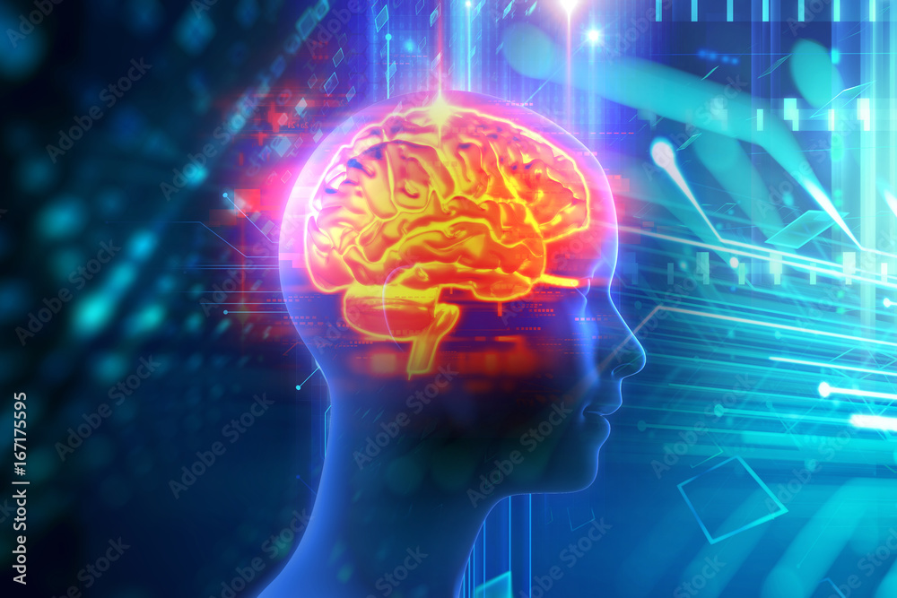 3d rendering of human brain on technology background 3d rendering of human brain on technology background