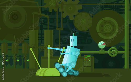 the robot works on the Factory Machines.