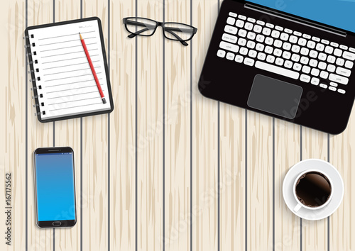 A business activity. Workplace. Office. Work in a team. Business school training. Objects lying on a wooden table. The web banner.