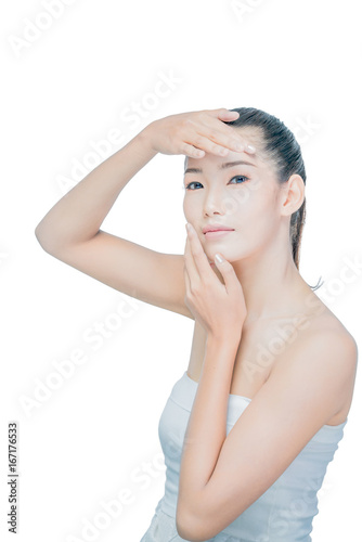 closeup young asian woman face with clean skin,beauty concept 