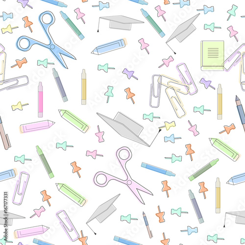 Back to school seamless pattern, with school supplies 