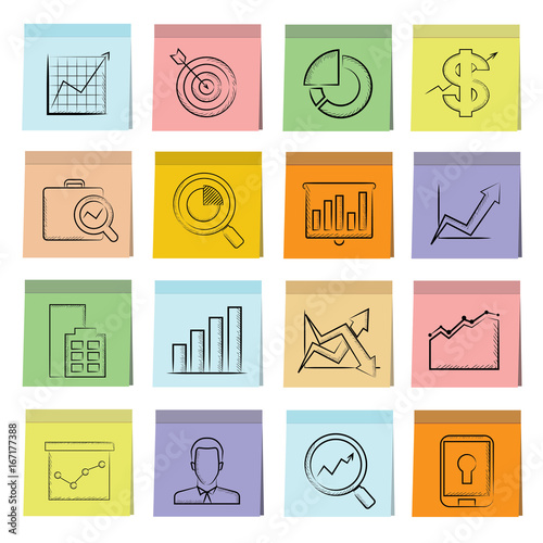 financial icons in sticky note paper