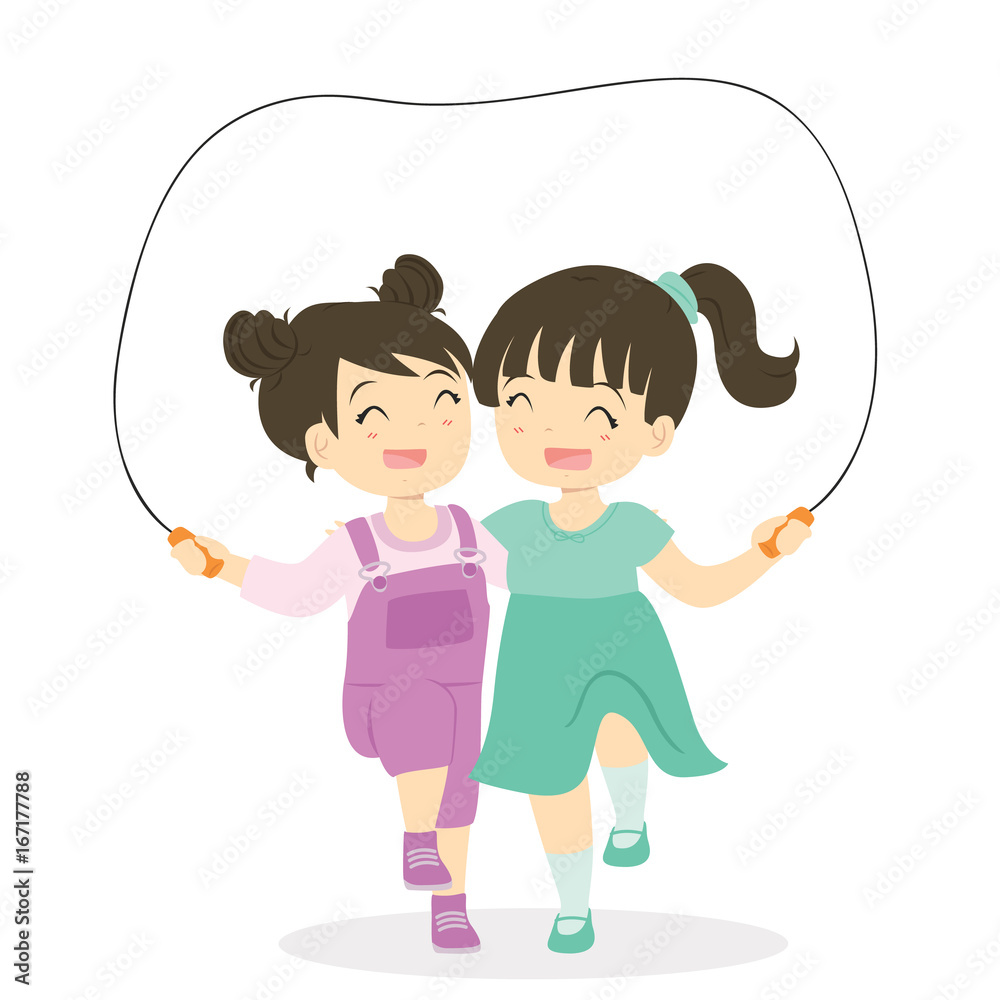 Two girls playing jumping rope while embracing each other cartoon vector  Stock Vector | Adobe Stock