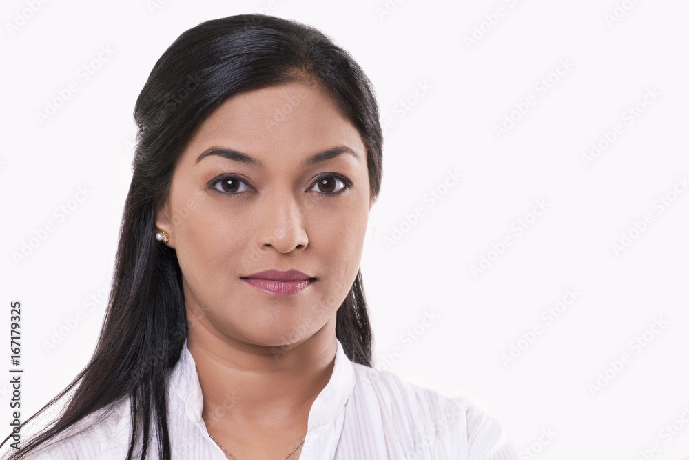 Portrait of mid adult woman over white background Portrait of mid adult woman over white background