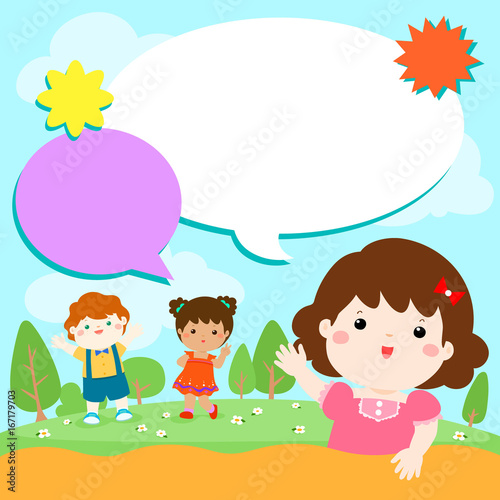 Blank template character smiley kid on the yard vector.