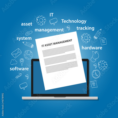 IT Asset Management or ITAM concept of managing information technology resources in company such as hardware software