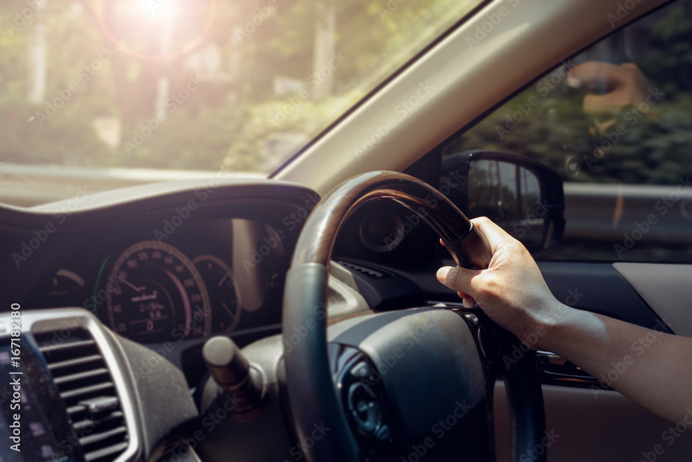 people drive car travel road trip, hand man holding control steering wheel
