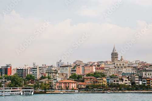 Beautiful view of the European part of Istanbul against the beautiful blue Bosphorus and sky. The modern Istanbul. Travel around Turkey. © franz12
