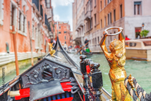 Views of the most beautiful channels of Venice, narrow streets, from the board of the gondola.Italy.