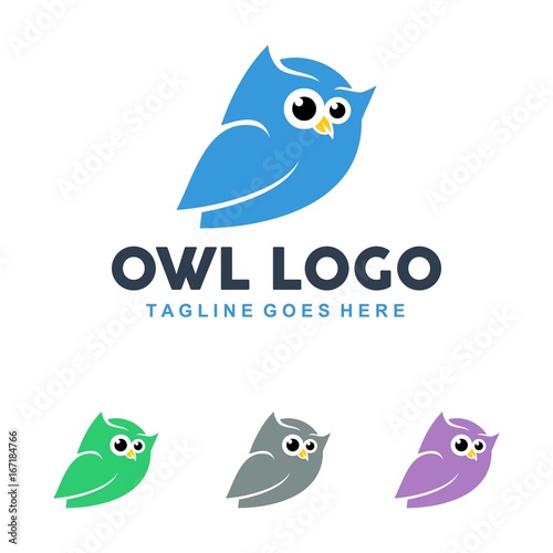 Unique owl logo with minimalist shapes and colors