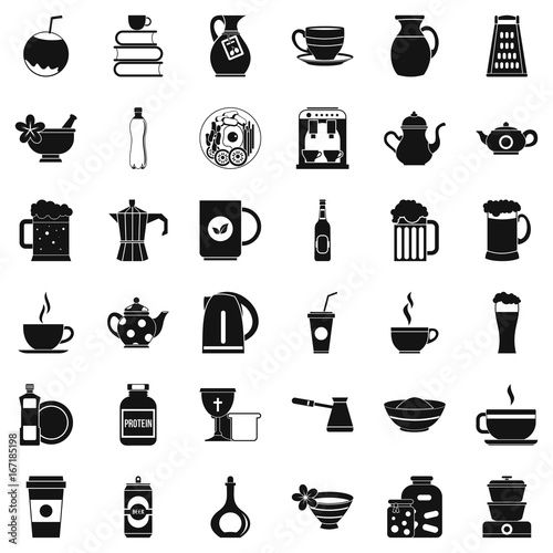 Crockery icons set, simple style