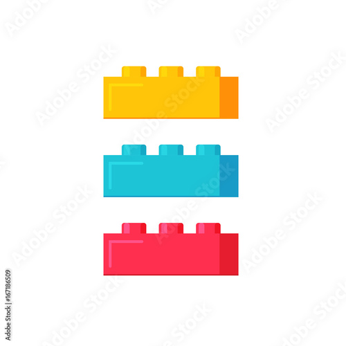 Blocks construction toys vector illustration, flat cartoon plastic color building blocks or bricks toy isolated on white background