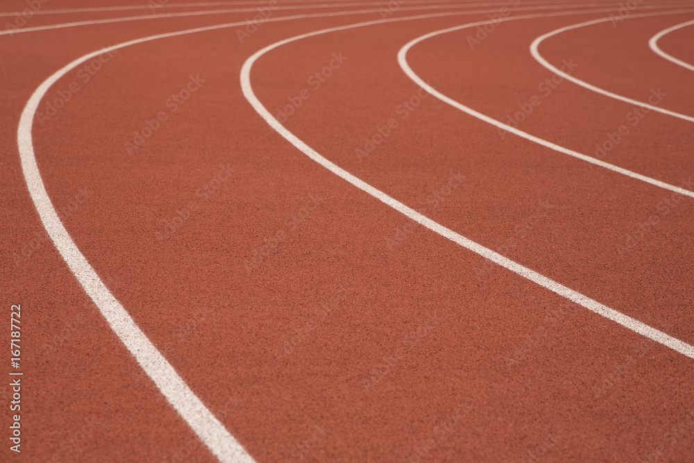 Athletic Track or Running Track, White Solid Curved Lines, Isolated View  Stock Photo