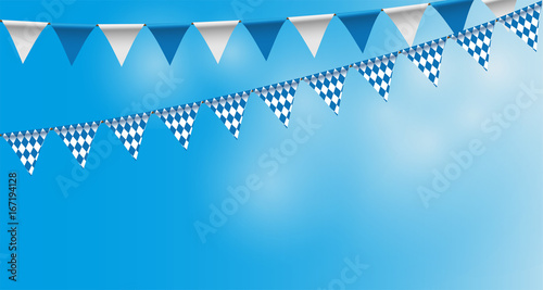 Wimpel Girlande mit Himmel Wimpelkette mit Rautenmuster, 
Wimpeln mit Rautenmuster für Oktoberfest
Vektor Illustration