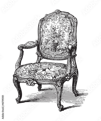 Old chair (fauteuil) - vintage illustration