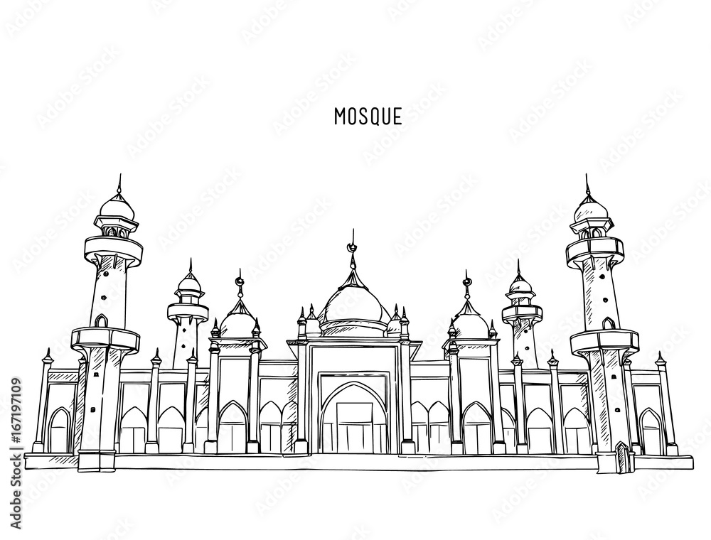 Muslim mosque , hand draw sketch vector.