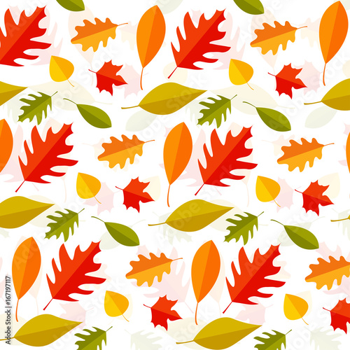 Autumn leaves background. textured seamless pattern with fall leaf. Vector illustration