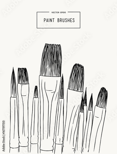 set of water color brushes, artist tools sketch vector.