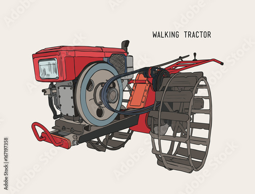 plows machine - Walking Tractor ,hand draw sketch vector.