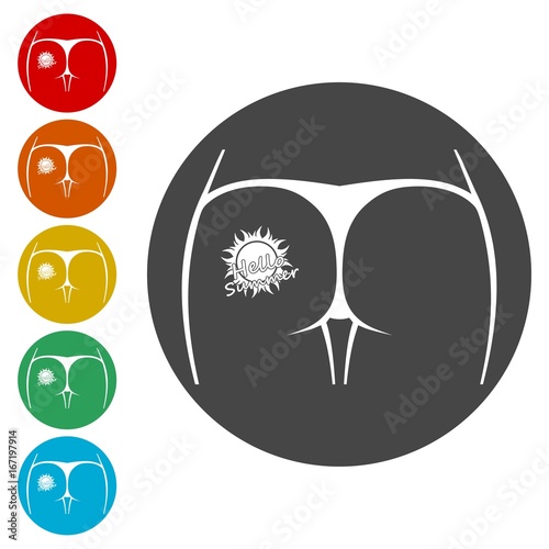 Women ass in a thong icons set - vector Illustration 