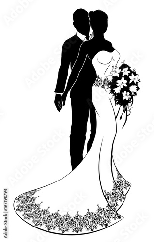 Wedding Silhouette Bride and Groom Bouquet 