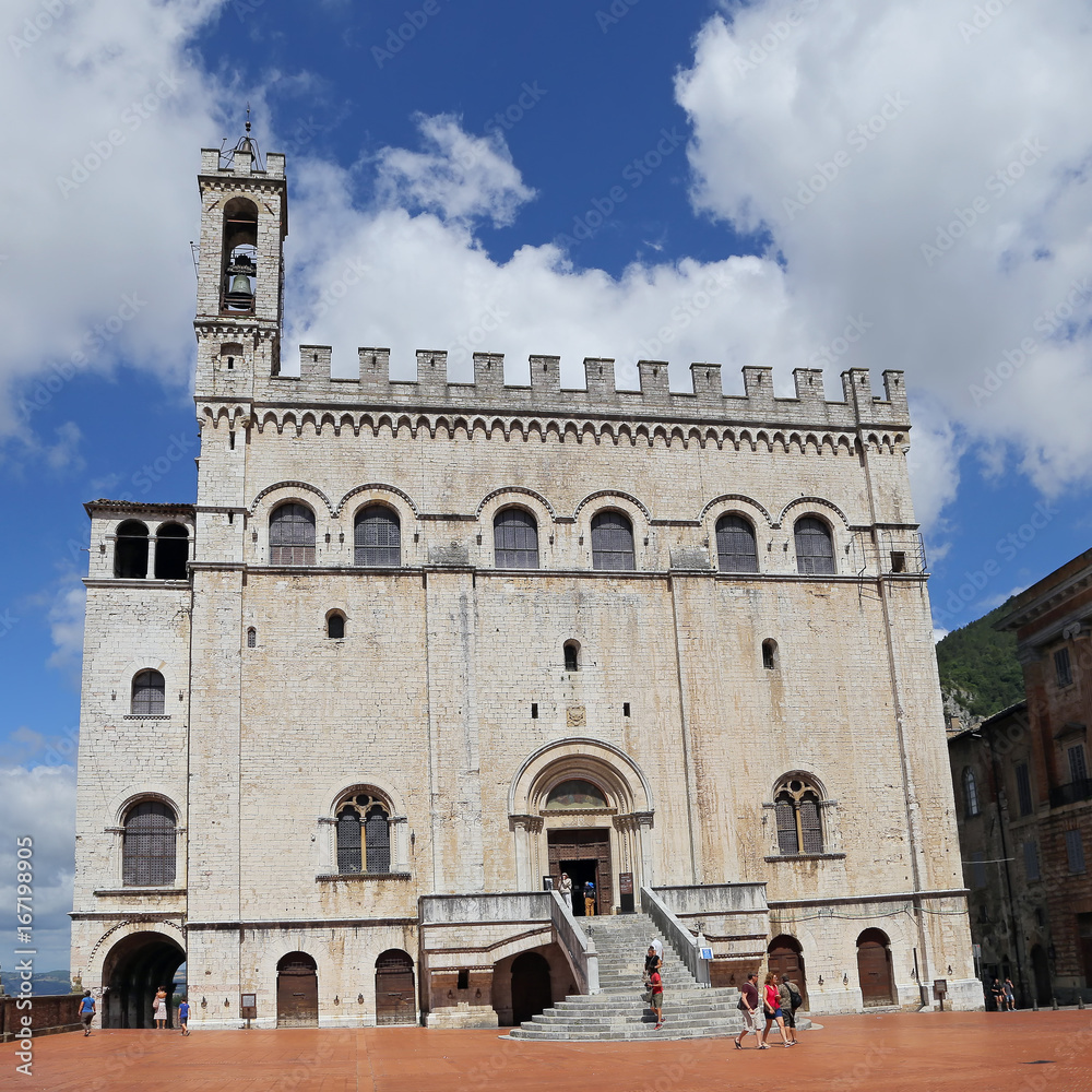 GUBBIO, ITALY - 01 JULY, 2017: Wonderfull Consuls Palace in Gubbio. Umbria - Italy