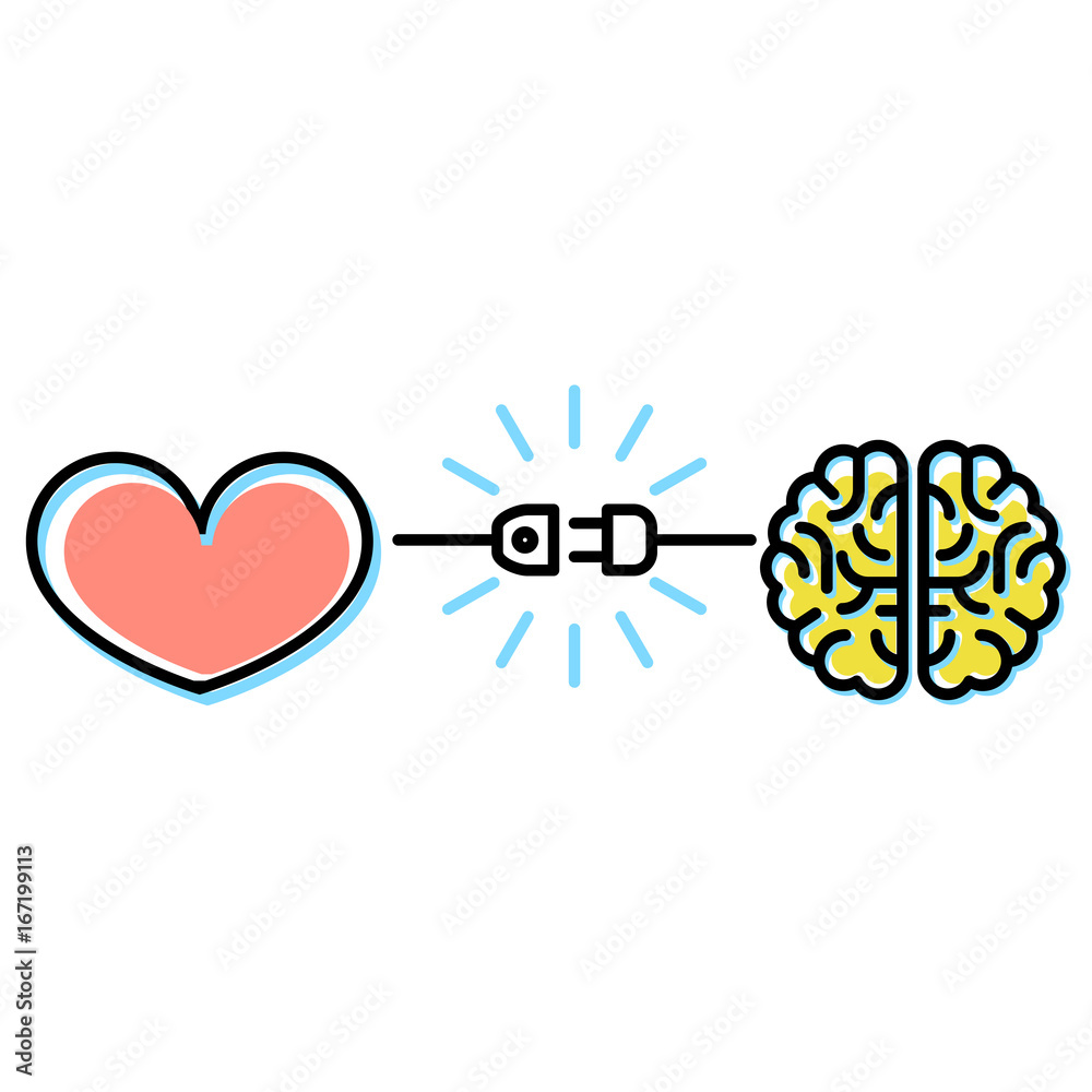 Heart and brain interactions concept - electric plug connection Stock ...