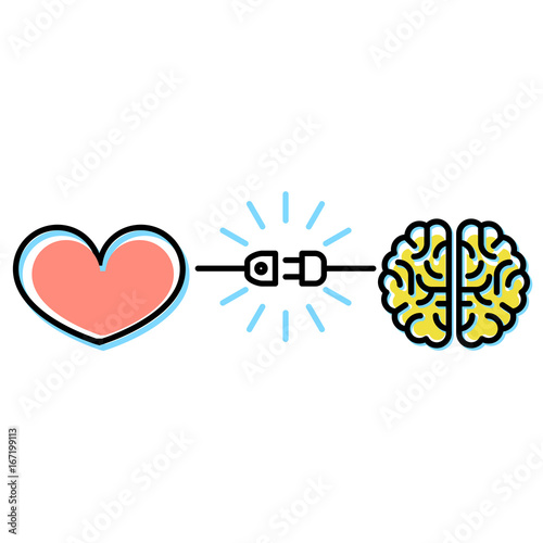 Heart and brain interactions concept - electric plug connection