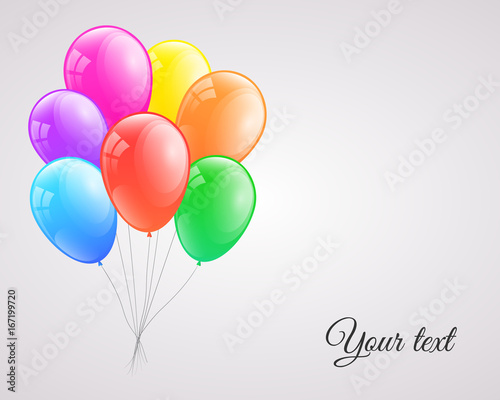 Joyful template with shiny bunch of balloons. Vector.