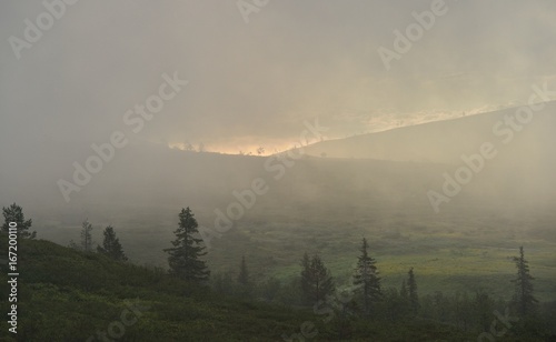 Lapland landscape at sunrise, Pallastunturi, Taivaskero