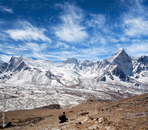 View on Ama Dablam mount from Chhukhung Ri in Everest Region, Nepal, Himalayas photo