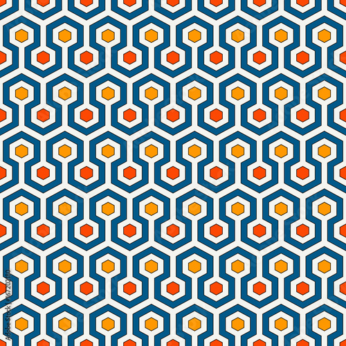 Honeycomb background. Bright colors repeated hexagon tiles wallpaper. Seamless pattern with classic geometric ornament.